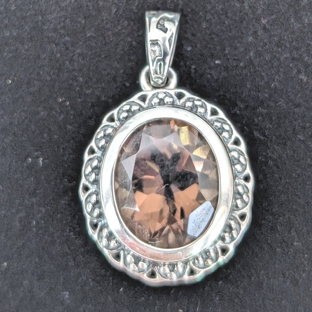 JTV Sterling Silver Smoky Quartz Oval Pendant Necklace Charm 925 India
